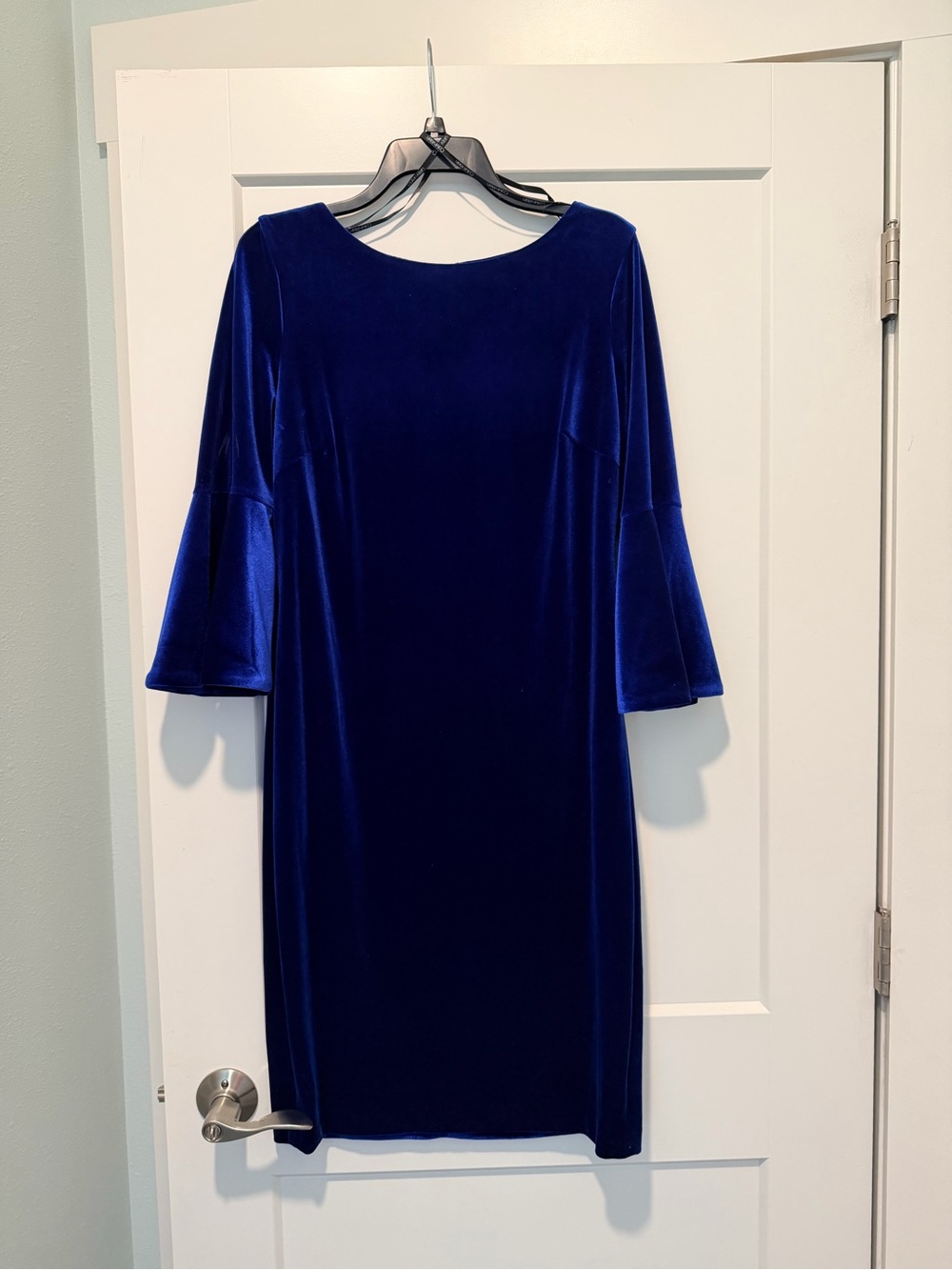 Calvin Klein Velvet Shift Dress in Deep Blue